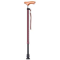 Crutches Folding Telescopic Old Man's Cane Wooden Wooden Handle Cane Aluminum Non-Slip Cane Adjustable Walking Stick (Color : Red, Size : 70cm)