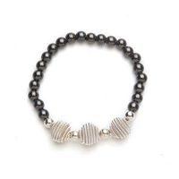 Silver Coil Beaded Black Magnetic Stretch Bracelet (7.5)