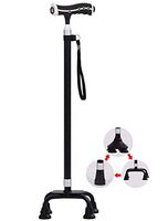 Adjustable Walking Cane, Walking Stick with LED Light and 4 Prong Base, Lightweight & Portable Cane for Men/Women,Black