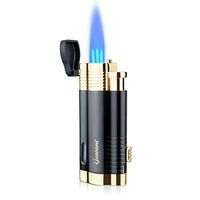 Cigar Lighters Triple Torch Jet Flame with Punch Windproof Butane Fuel Lighter Refillable Inflatable(Without Gas) (Black)