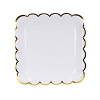 Geeklife White Paper Plates Set, Gold Paper Party Plates with Metallic Gold Border , 9 inch Paper Dessert Plates, Simple White Decorative Plates Set, 20 count