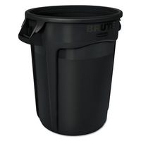 Rubbermaid Commercial Round Brute Container, Executive Series, Plastic, 32 gal, Black, 6/Carton