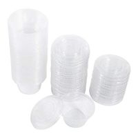 [4 Sizes 50Pcs] plastic disposable cups 50 cups and 50 lids Small Plastic Containers Disposable Plastic Cups for for holding condiments, dips, sauce, chutney boiled foods barbeques (2oz)