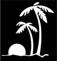 Chase Grace Studio Beach Sunset Palm Trees Ocean Vinyl Decal Sticker|White|Cars Trucks Vans Jeeps SUV Laptops Wall Art|5.5" X 5.25"|CGS390