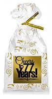 CakeSupplyShop Item#077CTC 77th Birthday/Anniversary Cheers Metallic Gold & Gold Swirl Party Favor Bags with Twist Ties