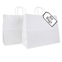 Incredible Packaging - 16" x 6" x 12" Kraft Paper Bags with Handles for Shopping,Brown Paper Bags with Handles,Retail and Merchandise. Strong and Reusable - 60 Bags Count - 80 Paper Thickness (White)
