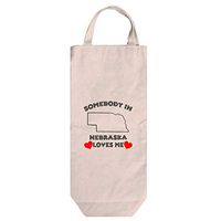 Somebody In Nebraska Loves Me Cotton Canvas Wine Bag Tote With Handles