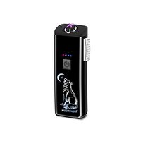 Lighters Dual Arc Lighter Rechargeable Flameless Windproof Electronic Portable Plasma Double Arc Lighter Battery Indicator Good for Cigar Cigarette Candle (Black-Wolf)