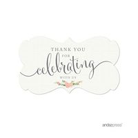 Andaz Press Fancy Frame Rectangular Label Stickers, Thank You for Celebrating With Us, Floral Roses, 36-Pack