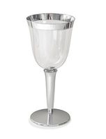 60pcs Plastic Wine cups, Disposable, clear w/silver base and rim