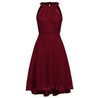 SADUORHAPPY Plus Size Sexy Cocktail Dress Women Chiffon Cold Off Shoulder Flare Halter Party Midi Dress Red