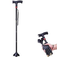 Folding a Crutch, Fall to Automatic Alarm, Trekking Pole Old Man Led Lighting Smart Cane Non-slip Fall Prevention Unisex Stable Elderly Supplies Multifunction Travel Adjustable Aluminum Alloy