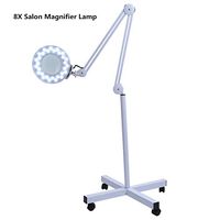 Salon Magnifier Lamp 5X/8X Floor Lamp Rolling Stand Adjustable Magnifying Light LED Beauty Manicure Tattoo Skincare Equipment (8X White)