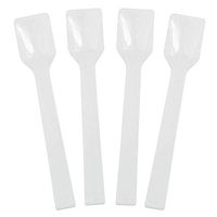 [25 Count] White Plastic Gelato Tasting Spoons 4 Inch Mini Disposable Shovel Spoons for Sampling Yummy Desserts, Foods & Ice Cream - Frozen Dessert Supplies