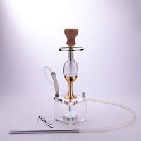 Donteec Arabian Hookah, Acrylic Hookah Set with LED Lights, 1 Pipe Hookah, Arabian Style Hookah Set, Red 12.2 Inches, Gold 18.1 Inches,Gold