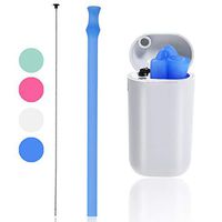 Malier Collapsible Portable Silicone Straws, Foldable Food-Grade Drinking Straws, Soft Eco-friendly Straws with Holder & Cleaning Brush (Blue)