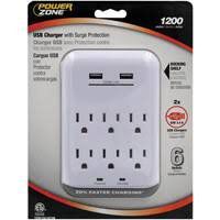 Powerzone ORUSB346S USB Charger, 3.4 A, 1200 J, 6 Outlets Output, 2 Ports, White Color