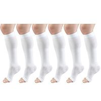 Surgical Stockings, 18 mmHg Compression for Men and Women, Knee High Length, Open Toe White X-Large (6 Pairs)