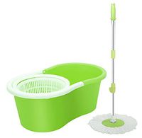 Spin Mop Cleaning Kit Floor Mop with Bucket Hardwood Floor Cleaner Fiber Spin Cleaning System Including 2 Mop Heads Mop & Refills (Green)