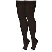 Nuvein Medical Compression Stockings, 20-30 mmHg Support, Women & Men Thigh Length Hose, Open Toe, Black, Large