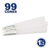 Elements 99 1 1/4 Rice Cones - W Gallery Box - Ultra Thin 1.25 84mm Pre Rolled Cones, 26mm Filter Tips, Natural White Unbleached Unrefined Rolling Papers, Bulk Pack Bundle