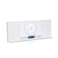 auna Wallie Microsystem • Stereo System • 2 x 10 Watts RMS Stereo Speakers • Front-Loading CD Player • FM Tuner • Bluetooth • USB Port • LCD Display • Incl. Remote Control • White