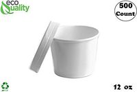 [500 Count] 12 oz Disposable White Paper Soup Containers with Lids Combo - Half Pint Ice Cream Containers, Frozen Yogurt Cups, Restaurant, Microwavable, Take Out, to Go Deli Containers, Recyclable