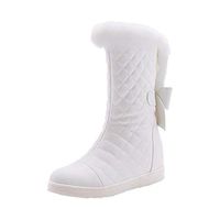 Goldweather Women's Mid-Calf Snow Boots with Side Zipper Waterproof Fur Lined Warm Flat Winter Boots(White,8.5)