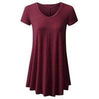 Meikosks Ladies Flowy Tops V Neck Short Sleeve T Shirt Solid Color Blouses Basic Pullover Wine