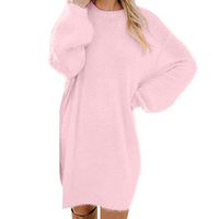 LATINDAY ◆ Women's Fleece Long Sweatshirt Dress Crewneck Pullover Casual Long Sleeve Bodycon Mini Sweater Dress Pink