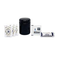 Leaf Lock Gear UV Glass Jar (250 mL) with Zig Zag White Rolling Papers (3 Packs), 70mm Cigarette Roller, and Integra Boost 8 Gram 62% Humidity Pack – 6 Items – Bundle