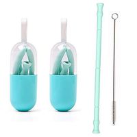 Silicone Straw, 2PCS Reusable Drinking Straws | Collapsible Portable Straws With Cases +Cleaning Brush for Travel by Forewan (Green)