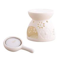 Vosarea Ceramic Tea Light Candle Holder/Wax Melt Warmer, Essential Oil Burner Aromatherapy Diffuser for Living Room, Balcony Spa Yoga Meditation(Pure White Glaze with Tray)