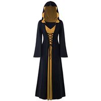 Vintage Hooded Dresses for Women Lace Up Patchwork Maxi Dress for Gothic Cosplay Medieval Halloween Costumes Khaki