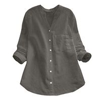 Meikosks Women's Solid Color Blouses Cotton Linen Tops Button Down Tunic Classic Fit Shirt Gray