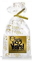 CakeSupplyShop Item#092CTC 92nd Birthday/Anniversary Cheers Metallic Gold & Gold Swirl Party Favor Bags with Twist Ties