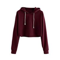 CHIDY Women's Solid Loose Hooded Drawstring Long Sleeve Crop Sweatshirt Crop Tops Pullover Hoodies(Medium,A-Wine)