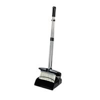 Liitrton Broom and Dustpan Set with Long Handle Lobby Floor Upright Stand up Dustpan Broom Set for Office Kitchen Room (Black)