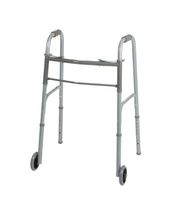 Medline Two-Button Folding Walker w/ 5 in. Wheels, 300 lb. Capacity, Adult, Height 34 - 38 in.