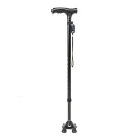 Canes for Women Men Massage Walking Stick with Bright LED Light Height Adjustable with Stability 4 Feet Base for Elders Safety (Black)