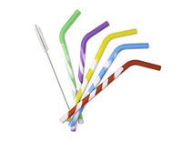 Reusable Silicone Drinking Straws 5pcs with cleaning brush -BPA FREE- Striped, flexible, 9-inch long. Easy to clean, eco-friendly & safe for kids. For RTIC/Yeti 20 and 30 oz tumblers