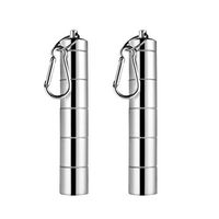 HEALLILY Outdoors Professional Medicine Can Six Partition Waterproof Medicine Box Aluminum Alloy Pill Box Keyring Case Bottle Drug Holder Container Keychain 2pcs