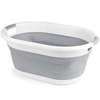 YHYGOO Strong Oval Collapsible Laundry Basket with Durable Plastic Handles, 27 Litre Capacity, Grey