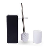 GOBAM Compact Toilet Bowl Brush and Holder Long Stainless Steel Handle with Lid, for All Bathroom Toilet Types, Non-Slip Base, Bamboo(Black)