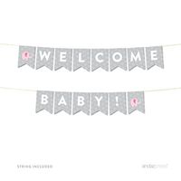 Andaz Press Girl Elephant Baby Shower Collection, Hanging Pennant Party Banner with String, Welcome Baby!, 5-Feet, 1-Set, Decor Paper Decorations