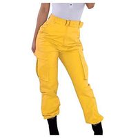 Haxikocty Womens Cargo Trousers Casual Sports Pants Combat Solid Pants Loose Pocket Pants Yellow