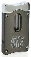 Personalized Caseti Gunmetal Wedge V Cigar Cutter with Free Laser Engraving (Vine Monogram)