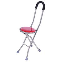 YXIAOL Portable Cane Chair Foldable Cane Multi-Function Four-Legged Walking Stick with Stool, Suitable for Patients with Walking Discomfort,Red