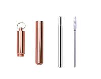 Telescopic Reusable Stainless Steel Metal Straws with Telescopic Cleaning Brush and KeyChain Metal Case (ROSE GOLD)