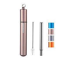 Moseason Portable Reusable Straws-Telescopic Stainless Steel Collapsible Drinking Straw with Aluminum Case & Cleaning Brush. Champagne